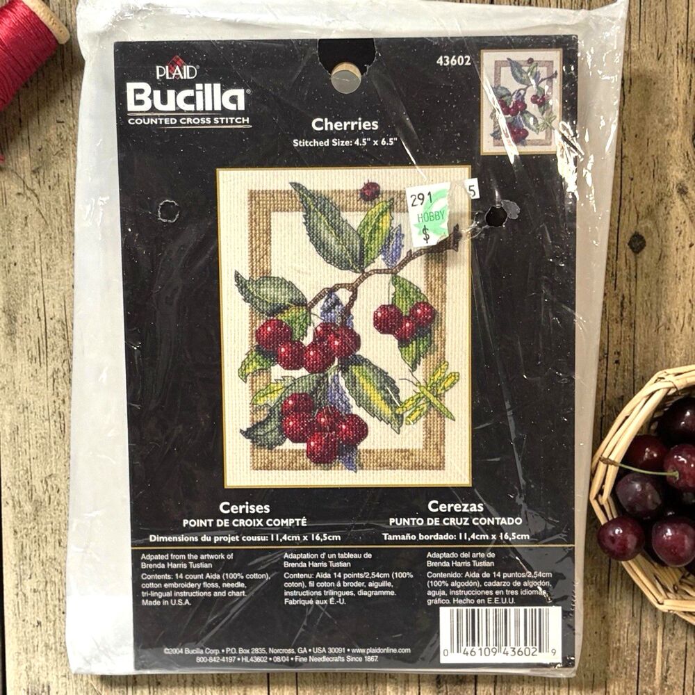 Plaid Bucilla Counted Cross Stitch Kit 43602 Cherries Ladybug Dragonfly New VTG